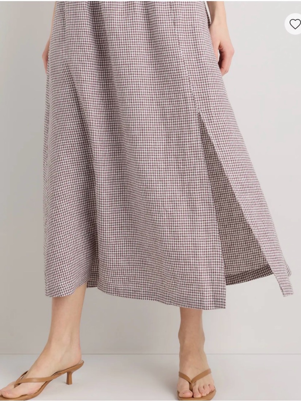 QUINCE 100% European Linen Brown & Taupe Gingham Maxi Skirt W/Side Slit Sz L NWT - Picture 3 of 9